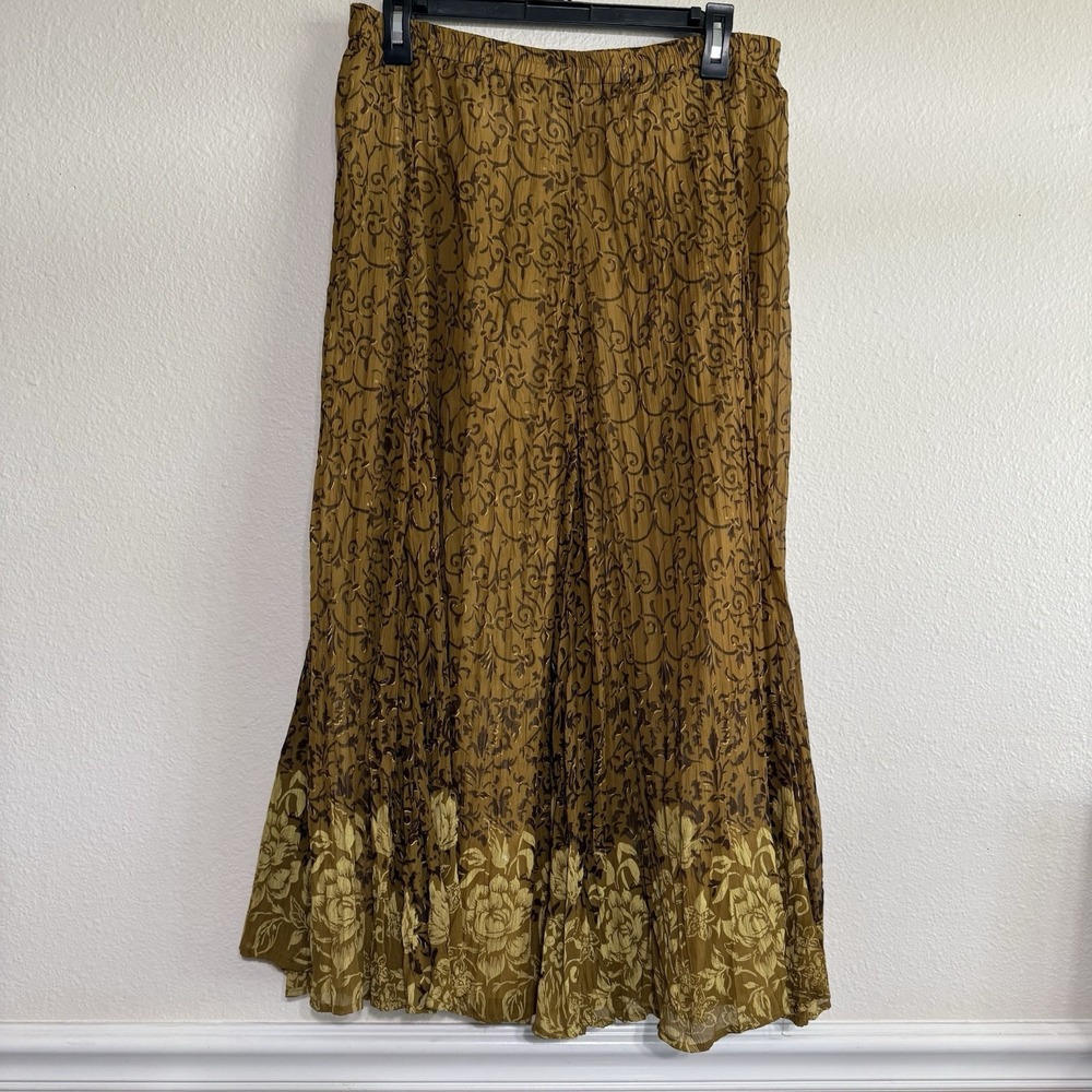 Coldwater Creek Womens Maxi Skirt Medium Floral Flowy Crinkle Fabric Boho Hippie